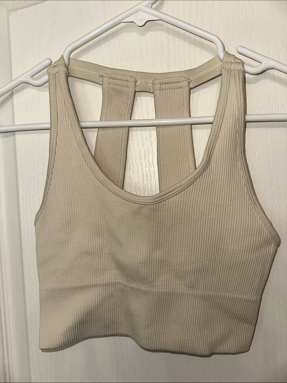Velocity Beige Ribbed Racerback Crop Top